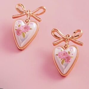 Designature New York, Valentines Heart Bow Post Earrings Pink Red 🆕